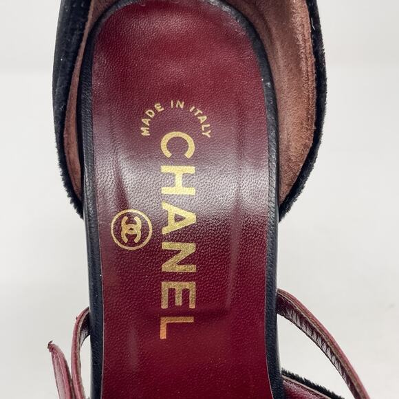 Chanel Vintage Point Toe d’Orsay Velvet & Wood Platform High Heels size 38/US 7 - Picture 12 of 14